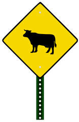 A Isolated cattle crossing sign on white background