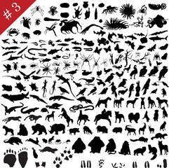 Naklejka premium # 3 set of different animals, birds, insects and fishes vector silhouettes