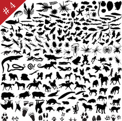 # 4 set of  different animals, birds, insects and fishes  vector silhouettes
