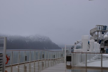 View from a cruise ship in fog