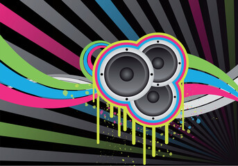 colourful music design with loudspeakers