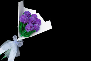 crafts: bouquet of tulips made of colored chenille
