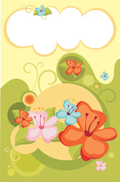 vector illustration of a cute flower and colorful butterfly