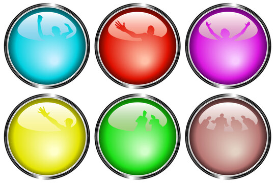 Set of editable vector glossy web buttons with reflections of people