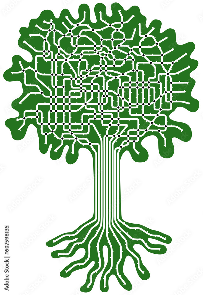 Poster editable vector subway map in shape of a tree