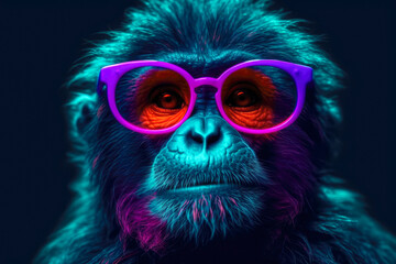 Cute gorilla wearing glasses. animal on summer vacation, animal illustration. Ai generative
