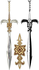 Two winged sword. Black and colored