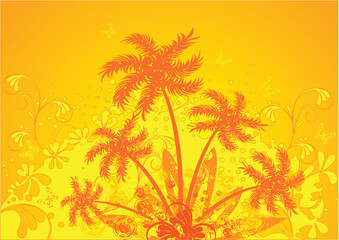 Fototapeta na wymiar Vector illustration of summer composition, orange palm trees silhouette
