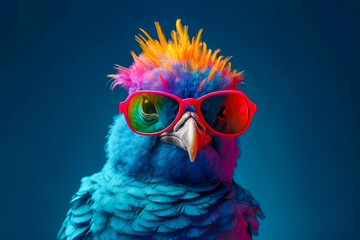 Cute chicken wearing glasses. animal on summer vacation, animal illustration. Ai generative