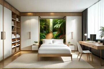 Obraz na płótnie Canvas Double bedroom, retro-style interior design