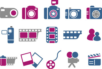 Vector icons pack - Blue-Fuchsia Series, photo collection
