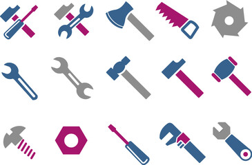 Vector icons pack - Blue-Fuchsia Series, tool collection