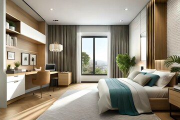 Naklejka na ściany i meble Double bedroom, retro-style interior design