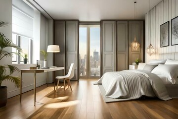 Naklejka na ściany i meble Double bedroom, retro-style interior design