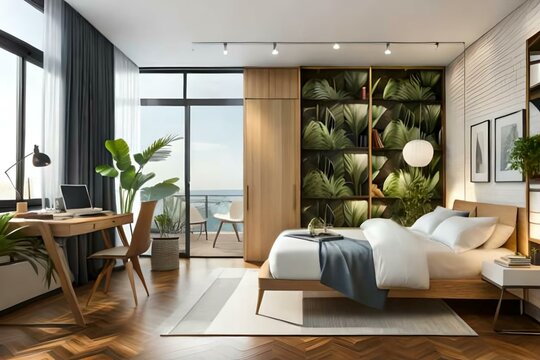 Double bedroom, retro-style interior design