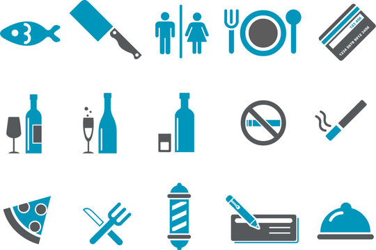 Vector icons pack - Blue Series, bar and restaurant collection