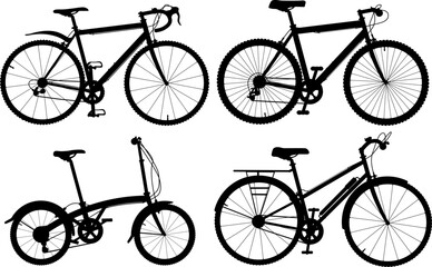 Set of detailed editable vector generic bicycle silhouettes - obrazy, fototapety, plakaty
