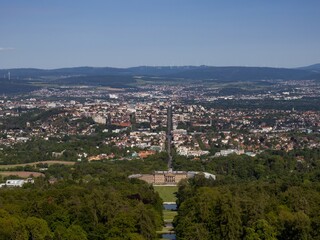 Fototapeta na wymiar View of Kassel and Wilhelmshöhe Castle from the Bergpark