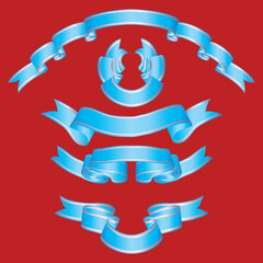 Set of different vector ribbons on red background