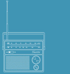 Fototapeta premium Vector line art illustration of a retro transistor radio.