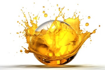 stock photo of yellow water liquid splash in sphere photography Generative AI