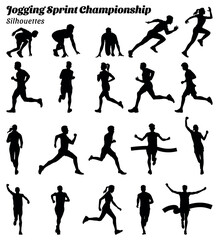 Fototapeta na wymiar Adult championship sport sprint jogging silhouettes vector illustration set.