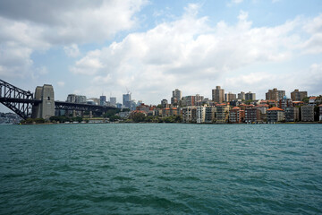 View of Kirribilli from the ferry, a harbourside suburb on the Lower North Shore of Sydney Harbour.