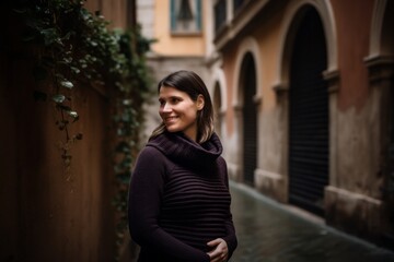Portrait of a young woman in the streets of Rome, Italy