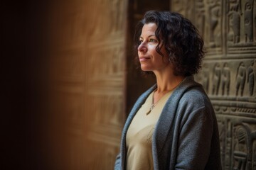 Obraz premium Portrait of a middle-aged woman in the doorway of an old house