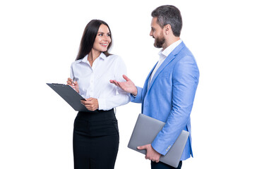 talking business secretary and manager in studio. business secretary and manager