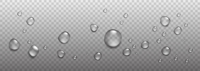 Realistic rain drops, air bubblies, oxygen on the transparent background. Vector - 607599528