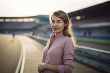 Portrait of a young woman standing on the platform of the stadium