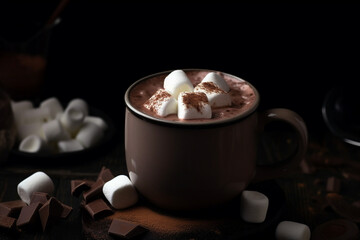 A cup of hot chocolate with marshmallow generative AI