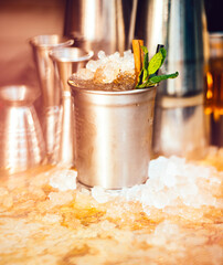 cocktail in metal glass 