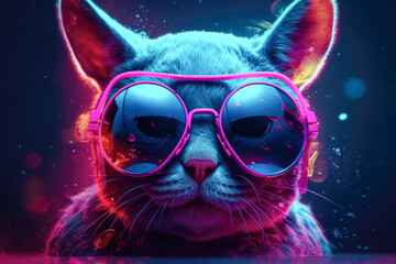 Cute cat wearing sunglasses. animal on summer vacation, animal illustration. Ai generative