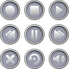 Media player icons on modern vector button set