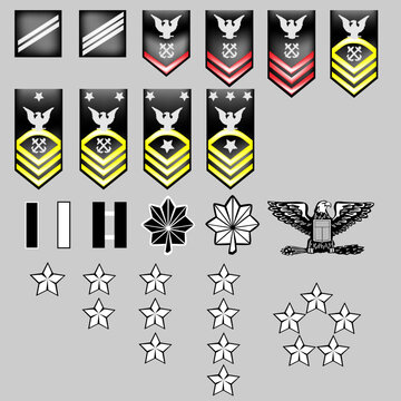 US Navy rank insignia for officers and enlisted in vector format with texture