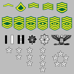 US Army rank insignia for officers and enlisted in vector format - obrazy, fototapety, plakaty