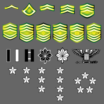 US Army rank insignia for officers and enlisted in vector format with texture