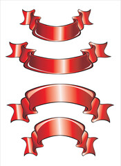 set of 4 red banners scrolls celebrate ribbons