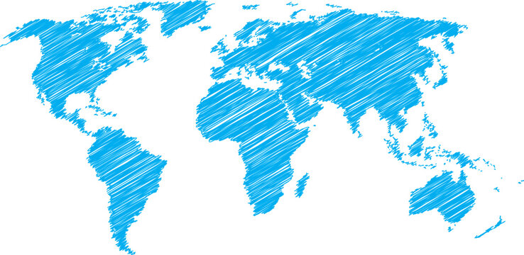 Blue vector scribble sketch of world map
