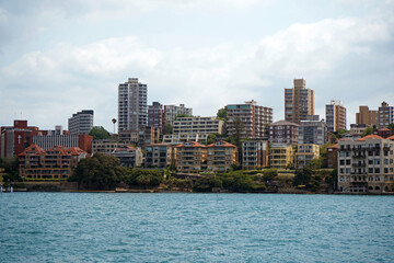 View of waterfront buildings at Kirribilli from the sea.