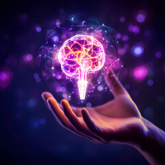 human hand holding a brain