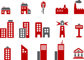 Vector icons pack - Red Series, city collection
