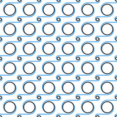 A seamless pattern of blue and white circles with a black line