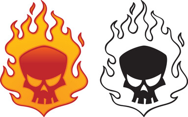 Flaming skull vector illustration. Cool tattoo or logo design.