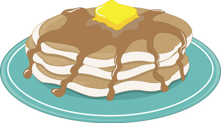 A stack of pancakes with syrup and butter