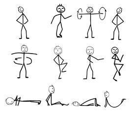 Fototapeta na wymiar funny fitness silhouettes, cartoon, vector illustration