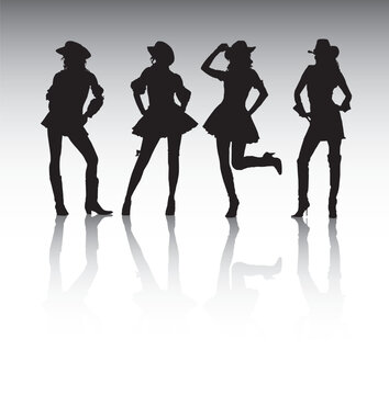 A vector illustration of attractive cowgirls. (Pieces can be seperated and edited)
