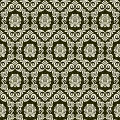 Seamless from leaves and flowers on black  background (can be repeated and scaled in any size)